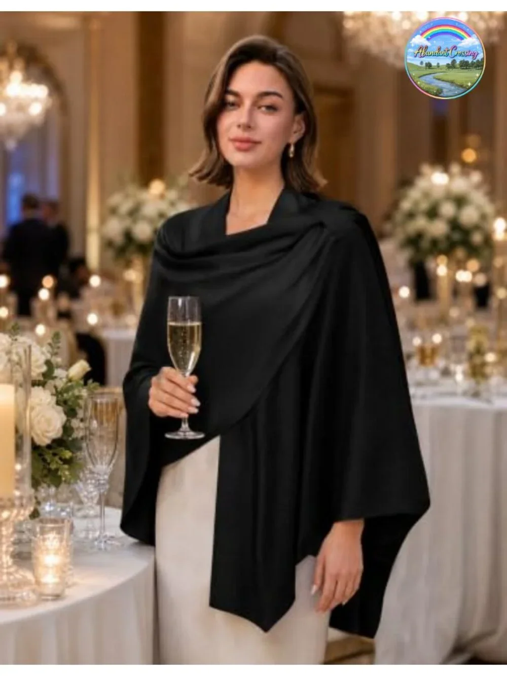 Womens Cross Front Poncho Shawl Wrap, No-Slip Wedding Formal, Rayon Blend Knit
